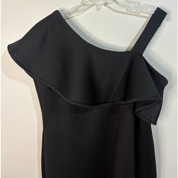 Calvin Klein Little Black Dress One Shoulder Ruffle Size 14 - Picture 4 of 8